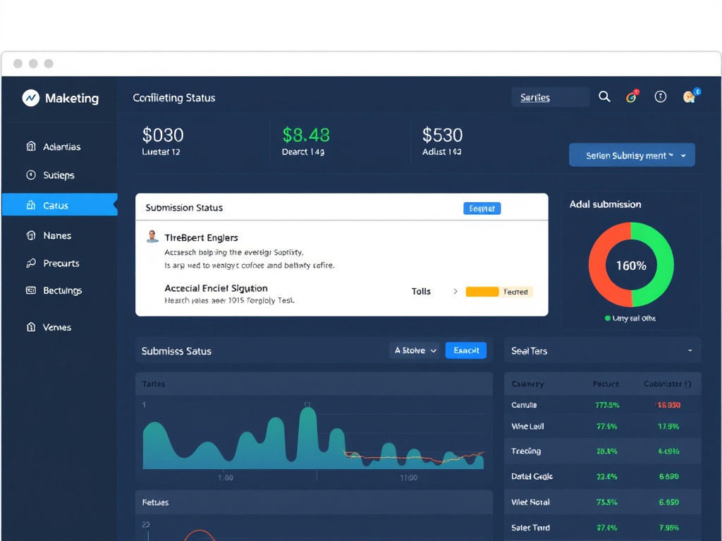 professional digital marketing dashboard displaying search engine submission status