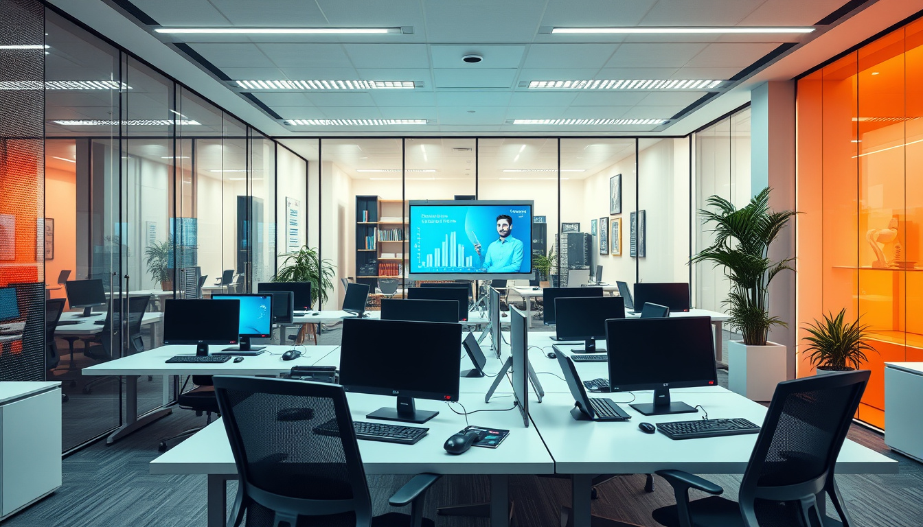  Modern office environment with seamless call handling technology boosting business growth