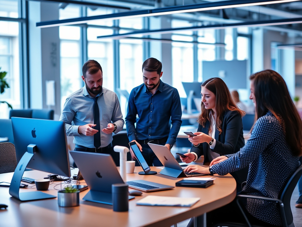 professional collaboration between digital marketers and industry influencers in a modern office setting