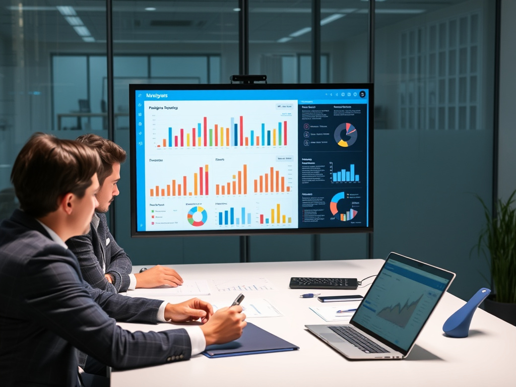 corporate team analyzing brand positioning strategies with charts and digital dashboards