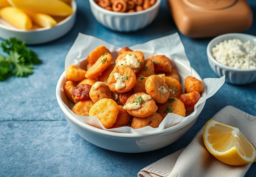 Representação visual de Experimente o Fritto Misto: Camarões, Funcho e Cogumelos Crocantes!