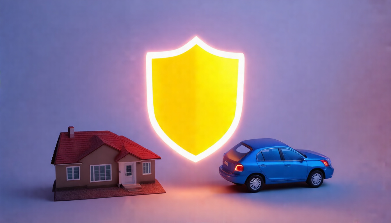  Shield glowing over house and car, symbolizing protection and liability limits
