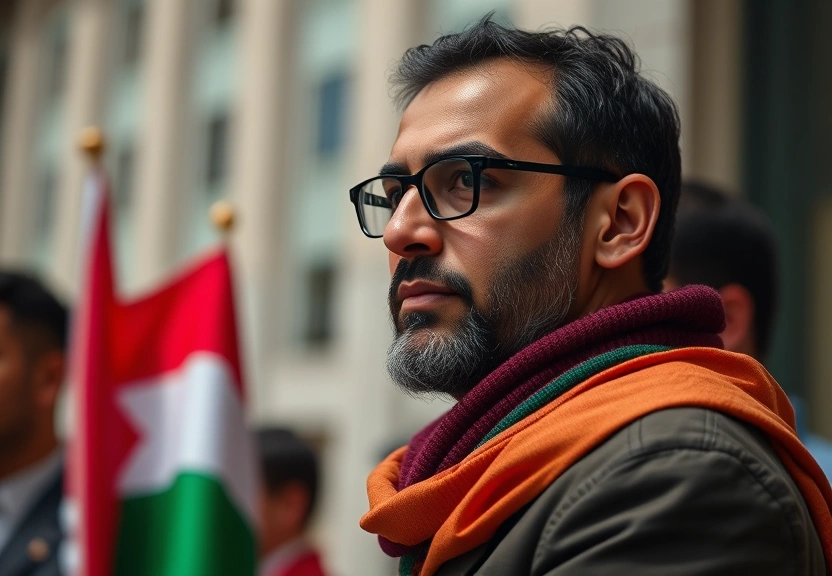 Representação visual de Mahmoud Khalil Libertado: O Aluno da Columbia Detido por Opiniões Pro-Palestinas
