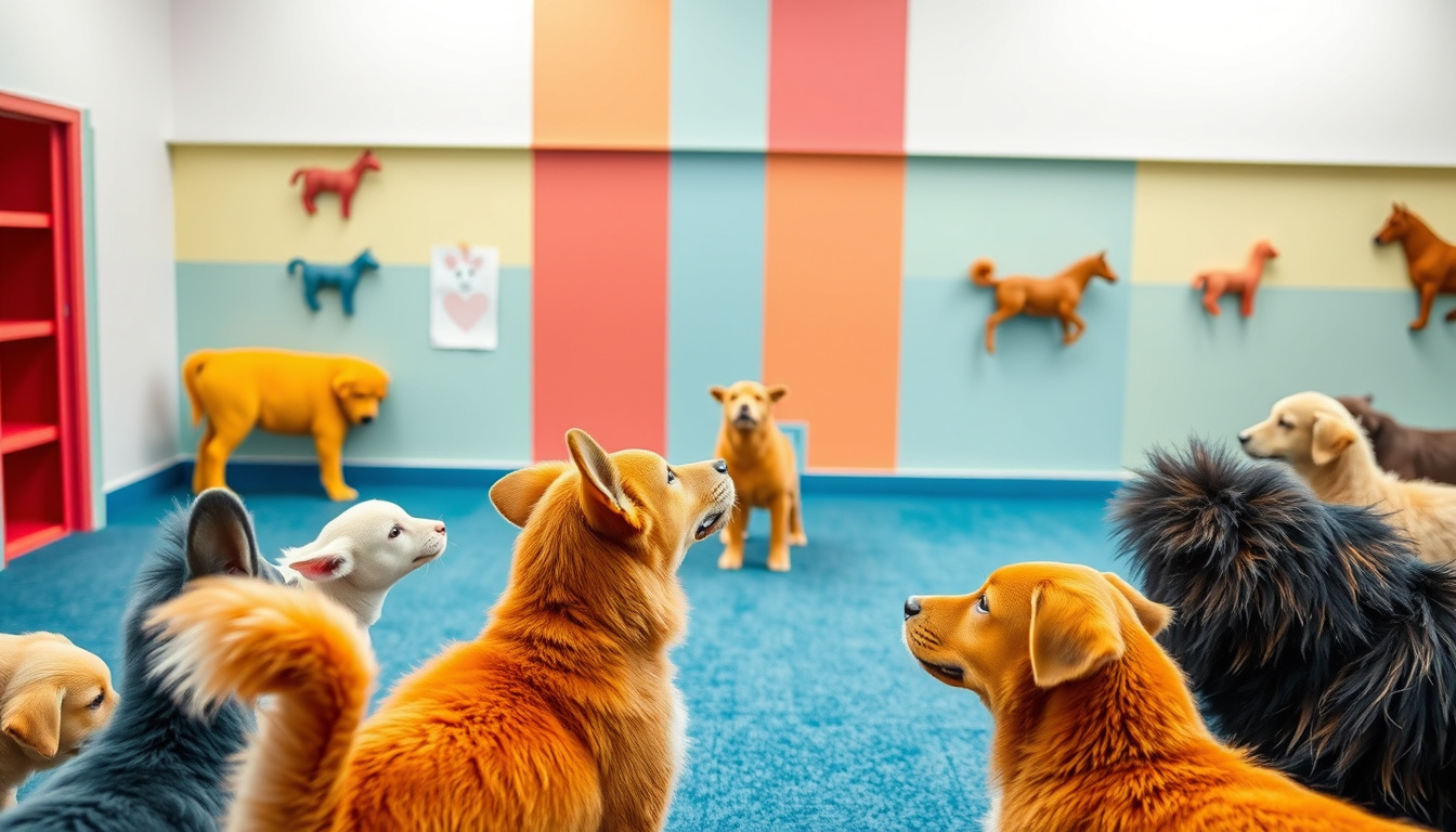  Colorful training environment with animals responding to clicker cues