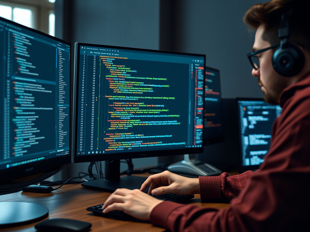 web developer configuring website tags and scripts in a professional digital workspace