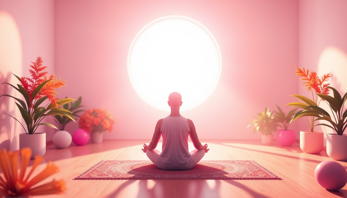  Colorful mindful meditation session with peaceful surroundings and gentle light