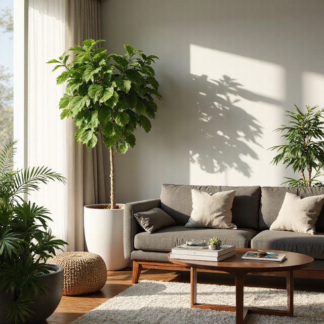 Artificial plant styled indoors with modern neutral decor