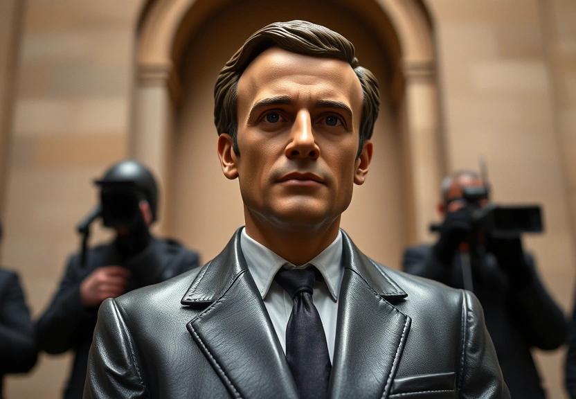 Representação visual de Macron wax statue stolen from Paris museum for anti-Russian protest