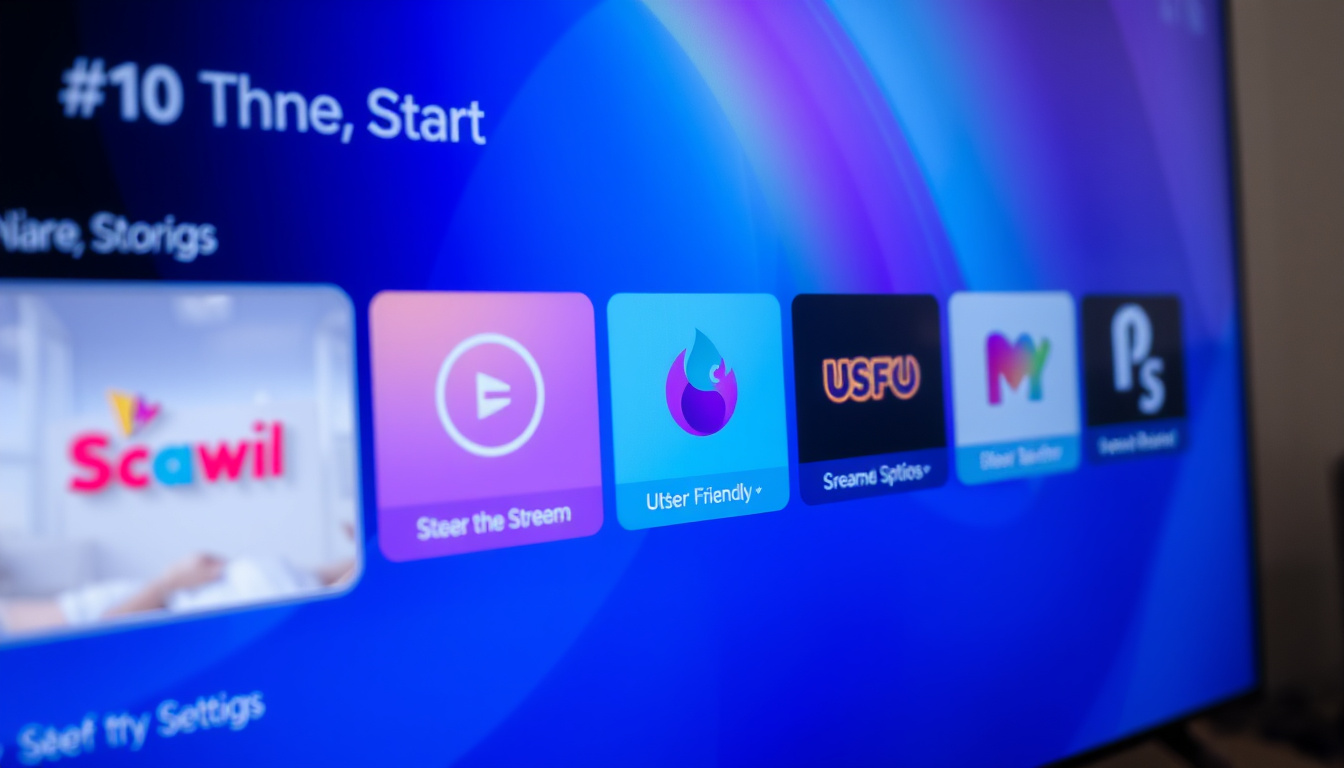  Close-up of smart TV interface displaying streaming options and user-friendly settings
