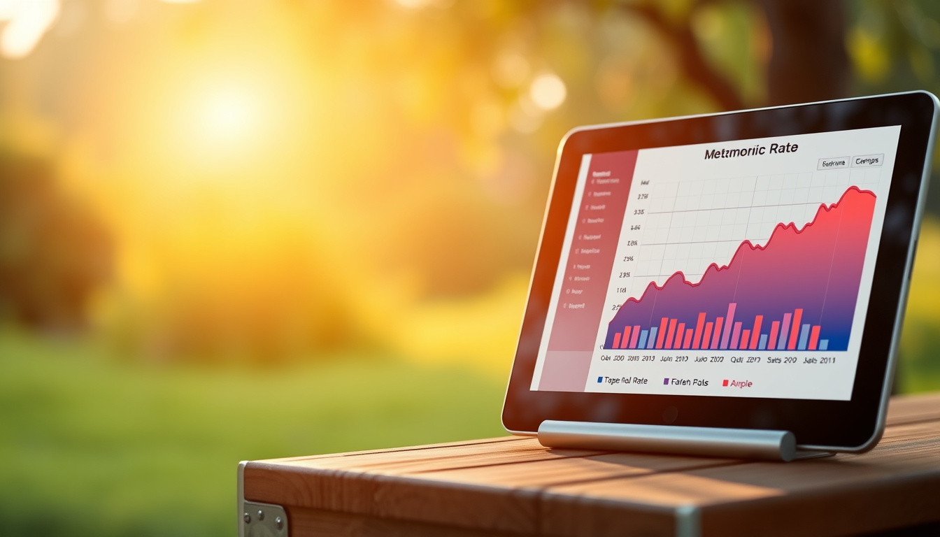  serene morning workout setting, detailed metabolic rate chart on digital tablet, nature background