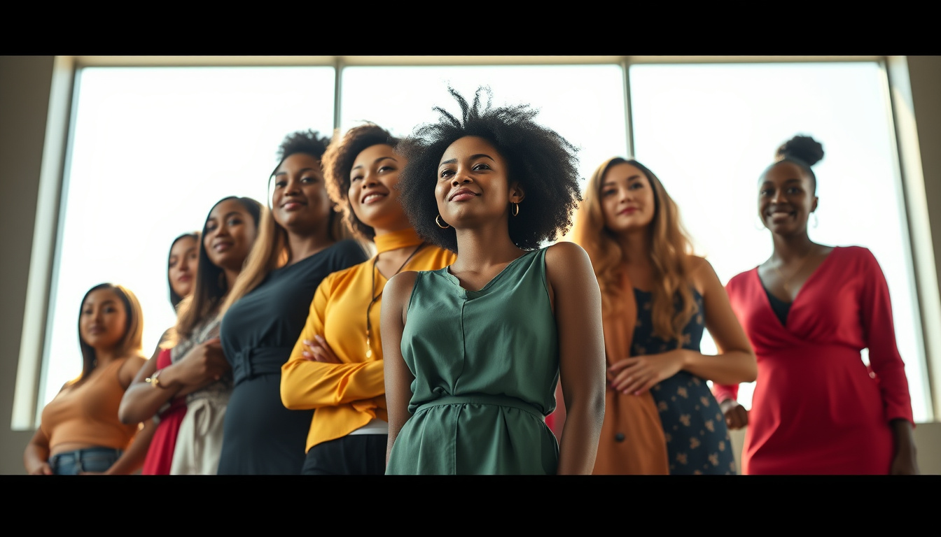  A diverse group of women standing together, exuding strength and resilience in natural light
