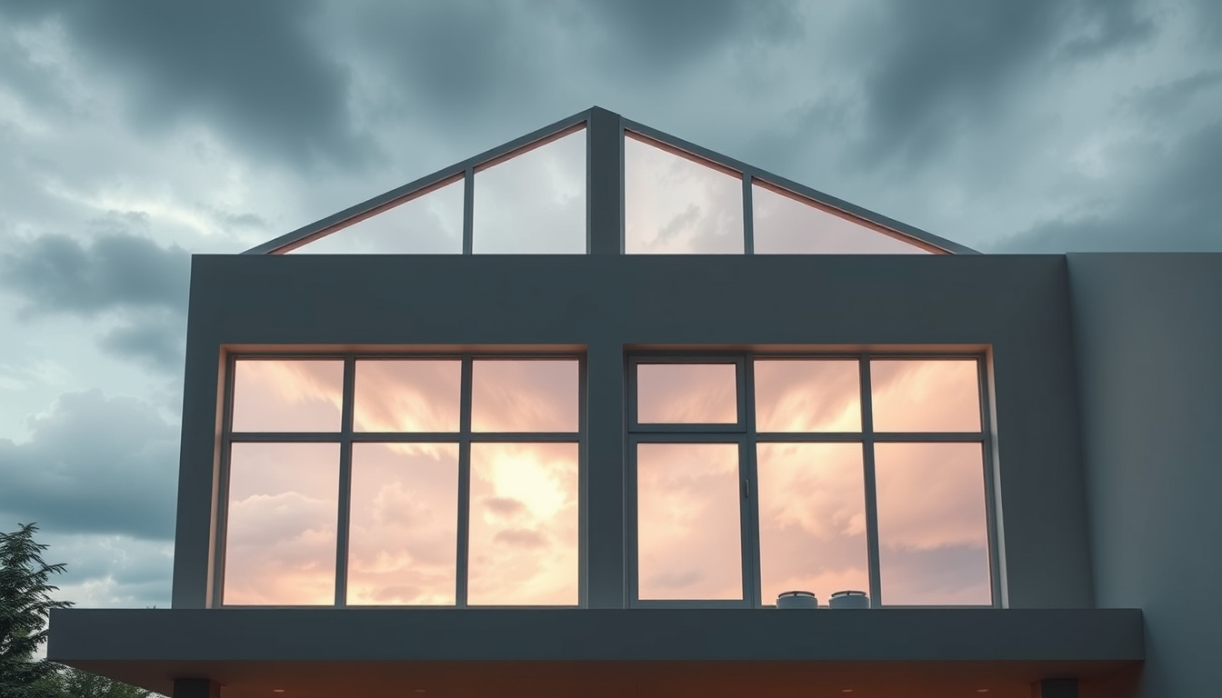 Stormproof Windows: The Ultimate Guide to Enhancing Home Safety 1 Modern home with resilient stormproof windows illuminating a stormy sky —no extra words