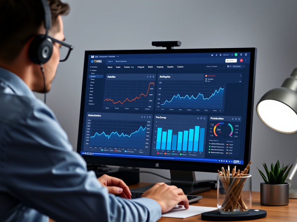 professional working on a website backend with SEO tools and analytics dashboard