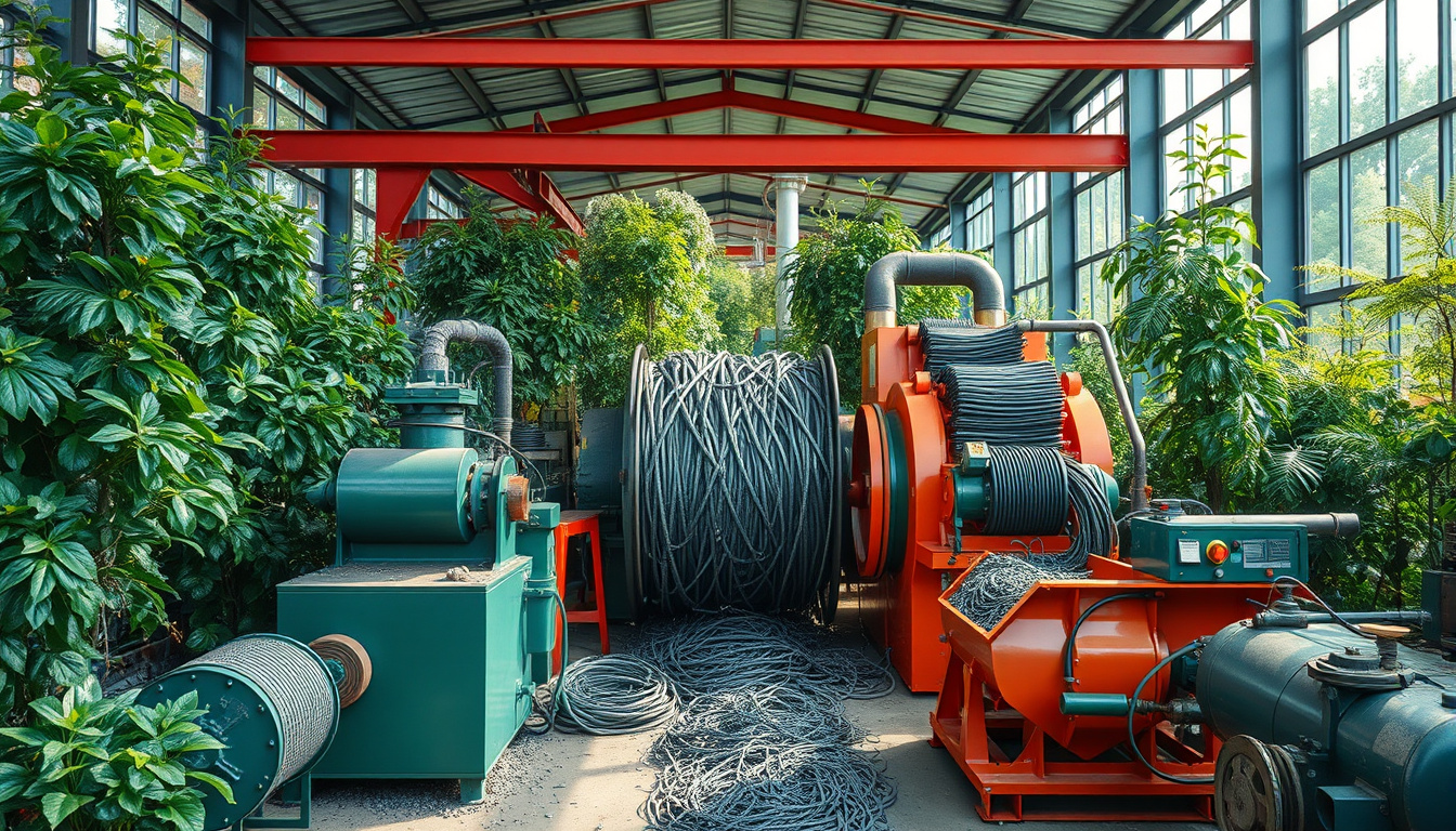 Eco-friendly metal recycling process with machines and green surroundings