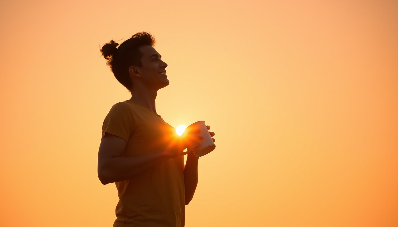  Energetic, healthy person practicing fasting at sunrise