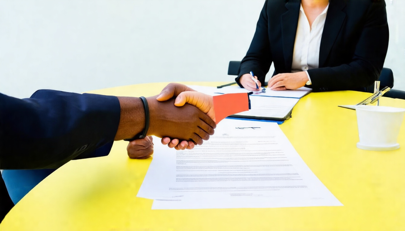  professional handshake over contract, business partners securing liability agreements in bright meeting room