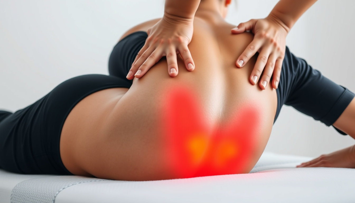  Person receiving deep tissue massage on lower back, focused relief for sciatica pain, wellness setting