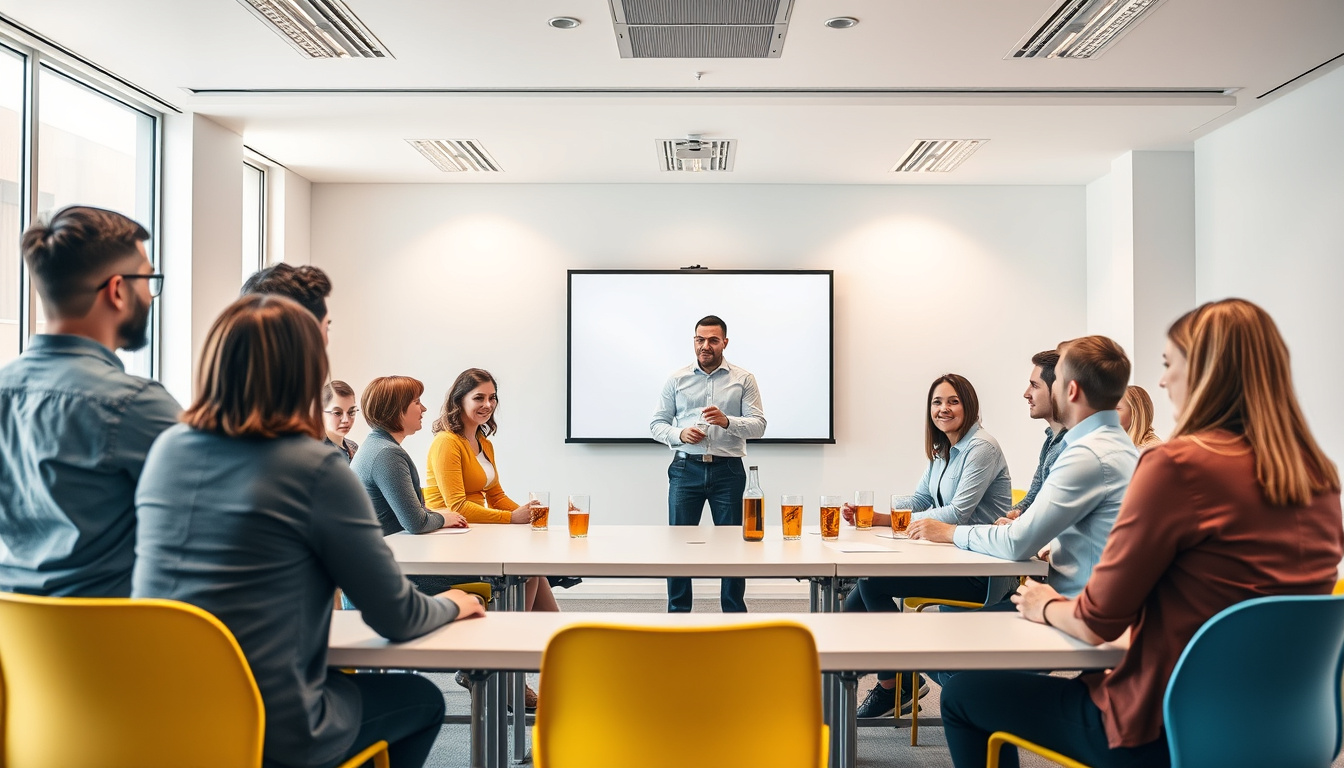  diverse group learning responsible alcohol sales, interactive safety workshop, bright training room
