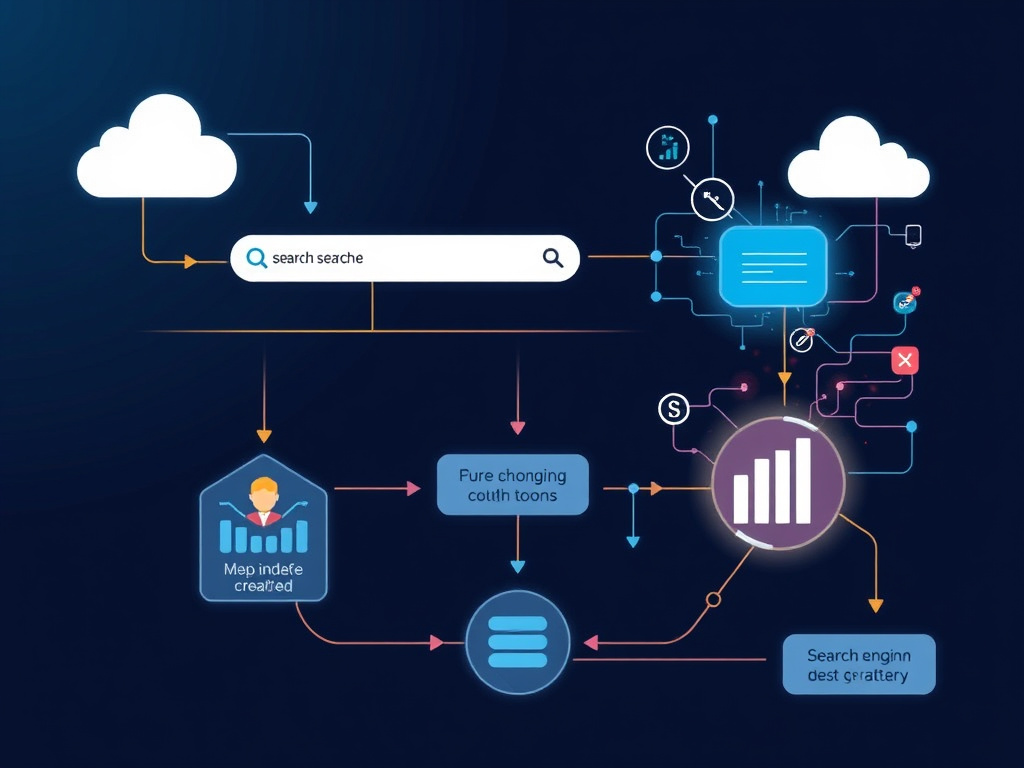 illustration of search engine crawling and indexing process with digital data flow